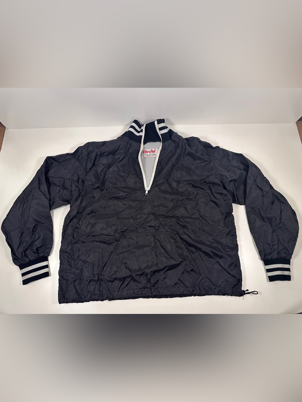 Birdies Black Jacket with White Zip and Striped Collar